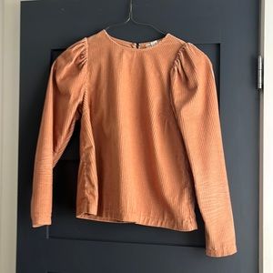 Ulla Johnson peach corduroy puff shoulder top size 2
